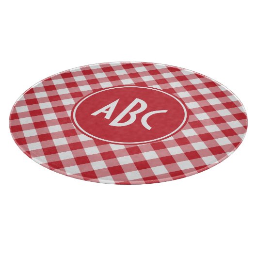 Red Gingham Monogram Snijplank (Hoek)