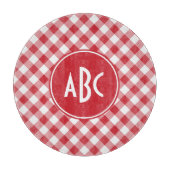 Red Gingham Monogram Snijplank (Voorkant)