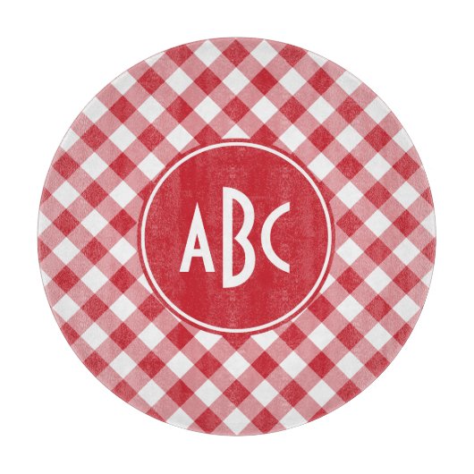 Red Gingham Monogram Snijplank (Voorkant)