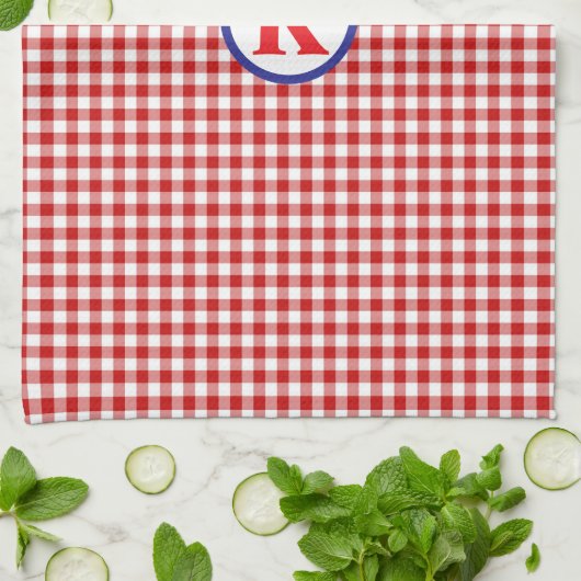 Red Gingham Monogram Theedoek (Gevouwen)