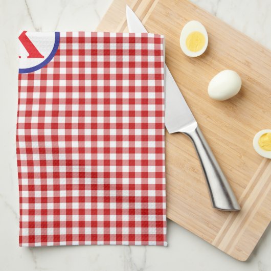 Red Gingham Monogram Theedoek (Quarter Fold)