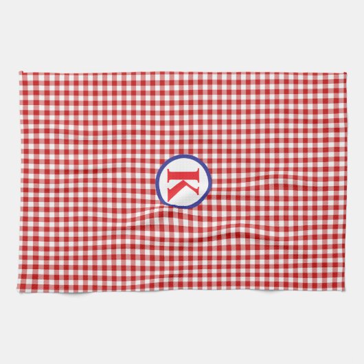 Red Gingham Monogram Theedoek (Horizontaal)