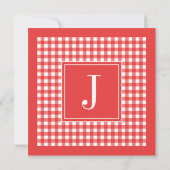 Red Gingham Monogram Verjaardagsfeest Kaart (Achterkant)