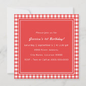 Red Gingham Monogram Verjaardagsfeest Kaart (Voorkant)