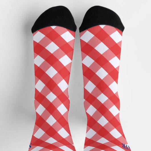 Red Gingham Monogrammed Pattern Socks Sokken (Top)