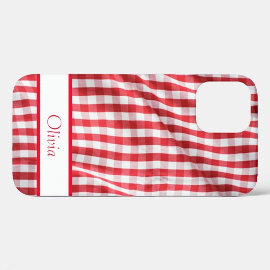 Red Gingham Name Simple Modern Case-Mate iPhone Case (Achterkant (horizontaal))