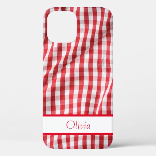 Red Gingham Name Simple Modern Case-Mate iPhone Case (Achterkant)