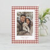 Red Gingham New Year Photo Feestdagenkaart (Staand voorkant)