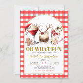 Red Gingham Oh What Fun Christmas Cocktail Party Kaart (Voorkant)