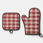 Red Gingham Oven Mitt en Pot Holder Set (Voorkant)