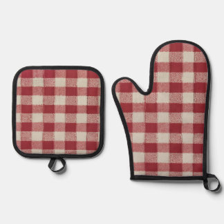 Red Gingham Oven Mitt en Pot Holder Set