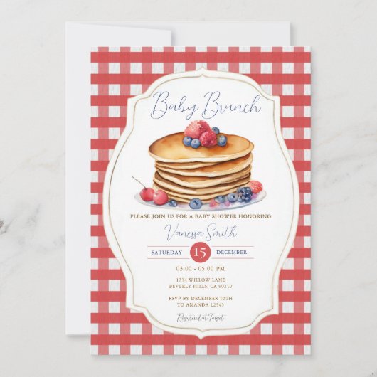 Red Gingham Pancake Baby Brunch Berry Baby shower Kaart (Voorkant)