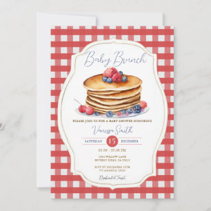 Red Gingham Pancake Baby Brunch Berry Baby shower Kaart
