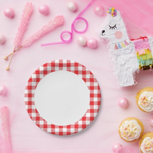 Red Gingham Papieren Bordje (Feest)