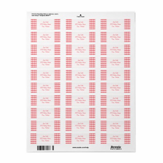 Red Gingham Pattern Etiket (Full Sheet)