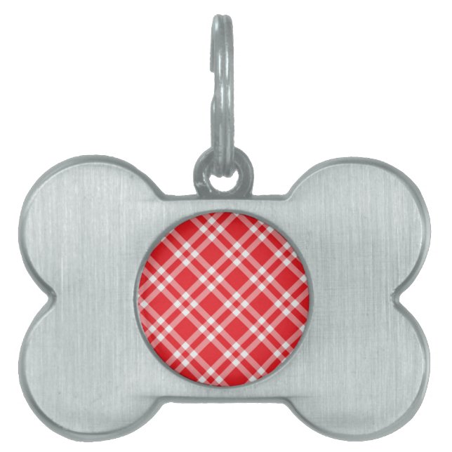 Red Gingham Pattern Huisdieren Naamplaatje (voorkant)