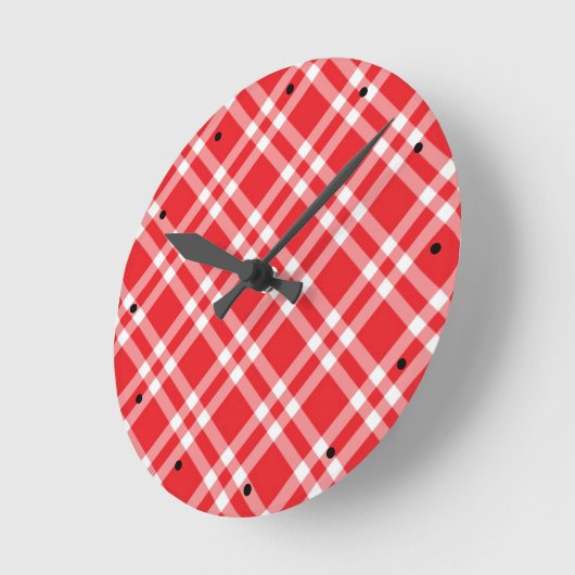 Red Gingham Pattern Ronde Klok (Hoek)