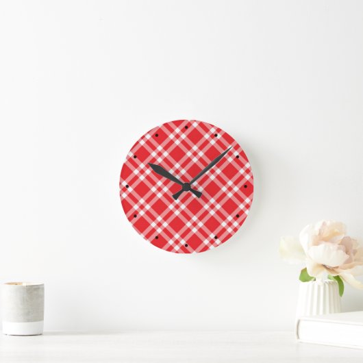 Red Gingham Pattern Ronde Klok (Huis)