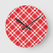 Red Gingham Pattern Ronde Klok (Voorkant)