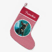 Red Gingham Pet Foto Kleine Kerstsok (Voorkant (Hangend))
