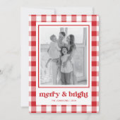 Red Gingham Photo Christmas Kaart Merry & Bright (Voorkant)