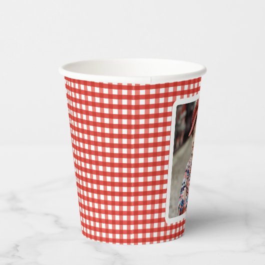 Red Gingham Photo Template Boerderij Verjaardag Papieren Bekers (Rechts)