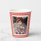 Red Gingham Photo Template Boerderij Verjaardag Papieren Bekers (Voorkant)