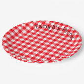 Red Gingham Picnic Print Baby Birthday Party Papieren Bordje (Gekanteld)