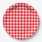 Red Gingham Picnic Print Baby Birthday Party Papieren Bordje (Voorkant)
