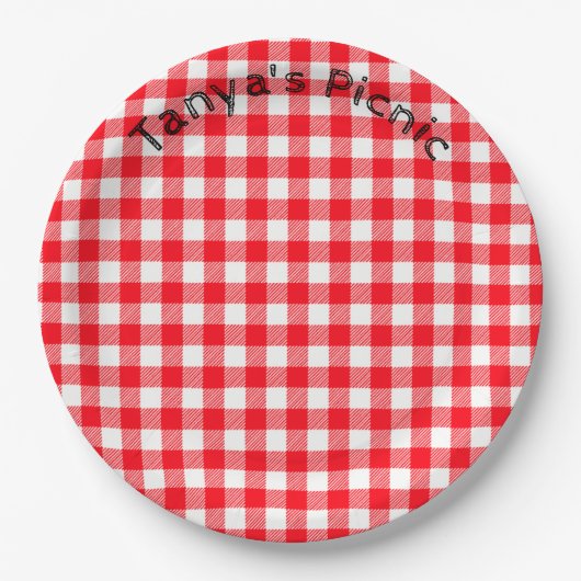 Red Gingham Picnic Print Baby Birthday Party Papieren Bordje (Voorkant)
