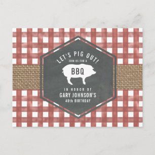 Red Gingham Pig Burlap Birthday Bbq Briefkaart
