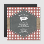 Red Gingham Pig Burlap Birthday Bbq Magnetische Uitnodiging (Voorkant / Achterkant)