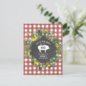 Red Gingham Pig Burlap Floral Birthday Bbq Briefkaart (Staand voorkant)