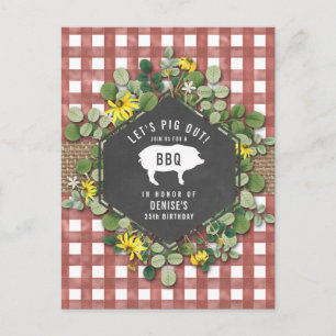 Red Gingham Pig Burlap Floral Birthday Bbq Briefkaart