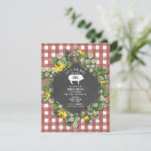 Red Gingham Pig Burlap Floral Birthday Bbq Kaart (Staand voorkant)