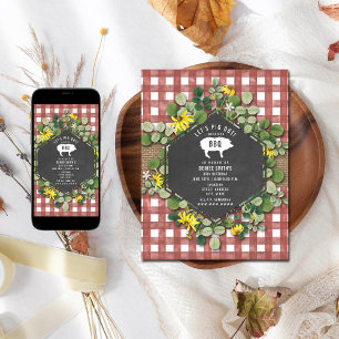 Red Gingham Pig Burlap Floral Birthday Bbq Kaart