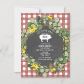Red Gingham Pig Burlap Floral Birthday Bbq Magnetische Uitnodiging (Voorkant)