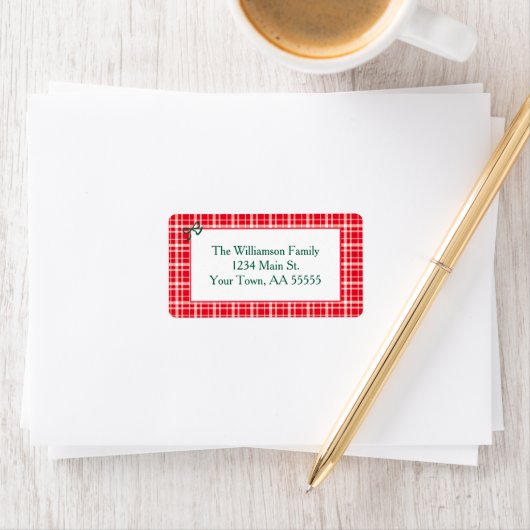 Red Gingham Plaid Merry Christmas Mail Etiket (Insitu)