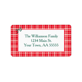 Red Gingham Plaid Merry Christmas Mail Etiket