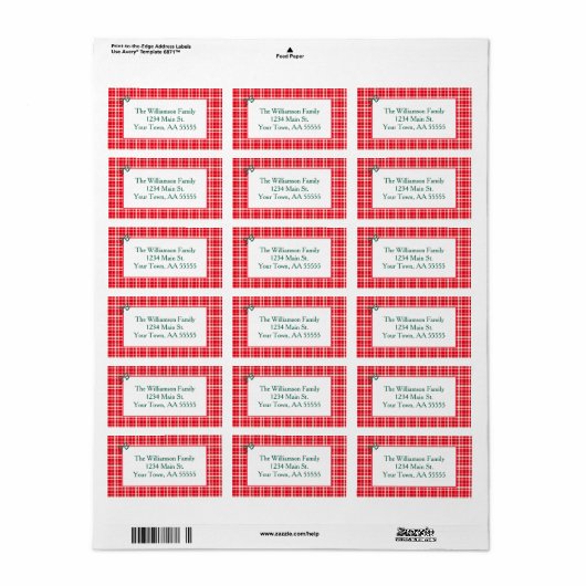 Red Gingham Plaid Merry Christmas Mail Etiket (Full Sheet)