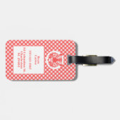 Red Gingham Plaid met Rode Tijger Hoofd en Naam Bagagelabel (Achterkant horizontaal)