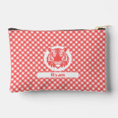 Red Gingham Plaid met Rode Tijger Hoofd en Naam Etui (Achterkant)