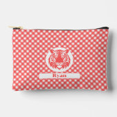 Red Gingham Plaid met Rode Tijger Hoofd en Naam Etui (Voorkant)