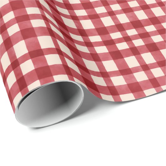 Red Gingham Plaid Traditionele Minimale Kerstmis Cadeaupapier (Rol Hoek)