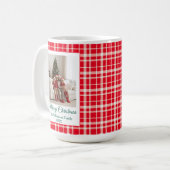 Red Gingham Plaid Vrolijke Kerstfoto Koffiemok (Voorkant links)