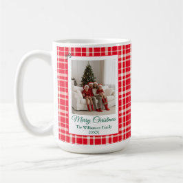 Red Gingham Plaid Vrolijke Kerstfoto Koffiemok