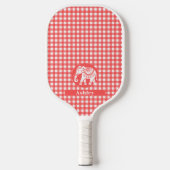 Red Gingham Plaid with White Elephant and Name Pickleball Paddle (Voorkant)
