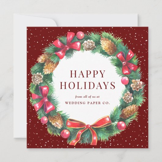 Red Gingham Pset Holly Berries Wreath Business Feestdagenkaart (Voorkant)