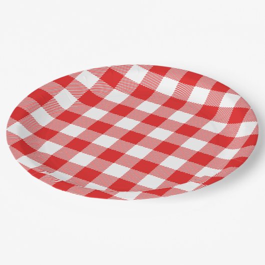 Red Gingham Pset Pattern Papieren Bordje (Gekanteld)