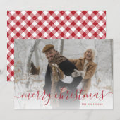 Red Gingham Pset Photo Merry Kerstry Feestdagenkaart (Voorkant / Achterkant)